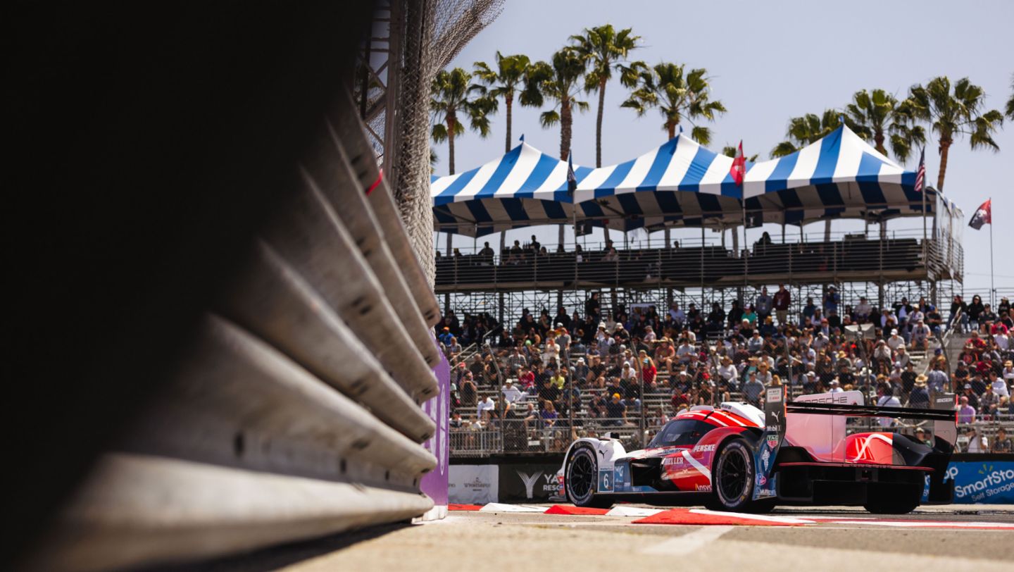 Porsche 963, Porsche Penske Motorsport (nº 6), Nick Tandy (GB), Mathieu Jaminet (FRA), carrera, Grand Prix de Long Beach, campeonato IMSA, 2024, Porsche AG