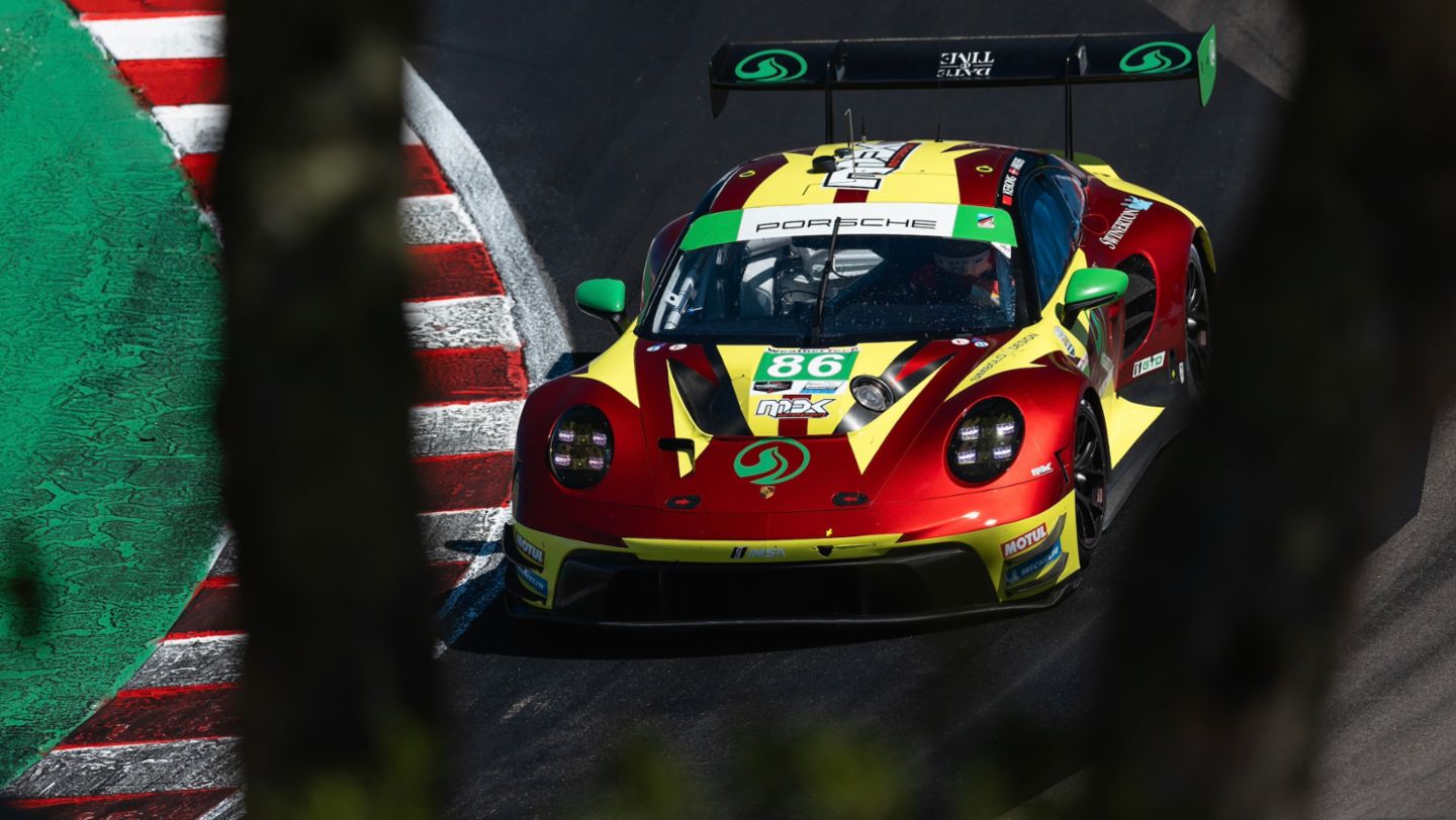 Anders Fjordbach (DK), Kerong Li (CHN), IMSA, Porsche 911 GT3 R, MDK Motorsports (#86), Qualifying, Laguna Seca, USA, 2024, Porsche AG