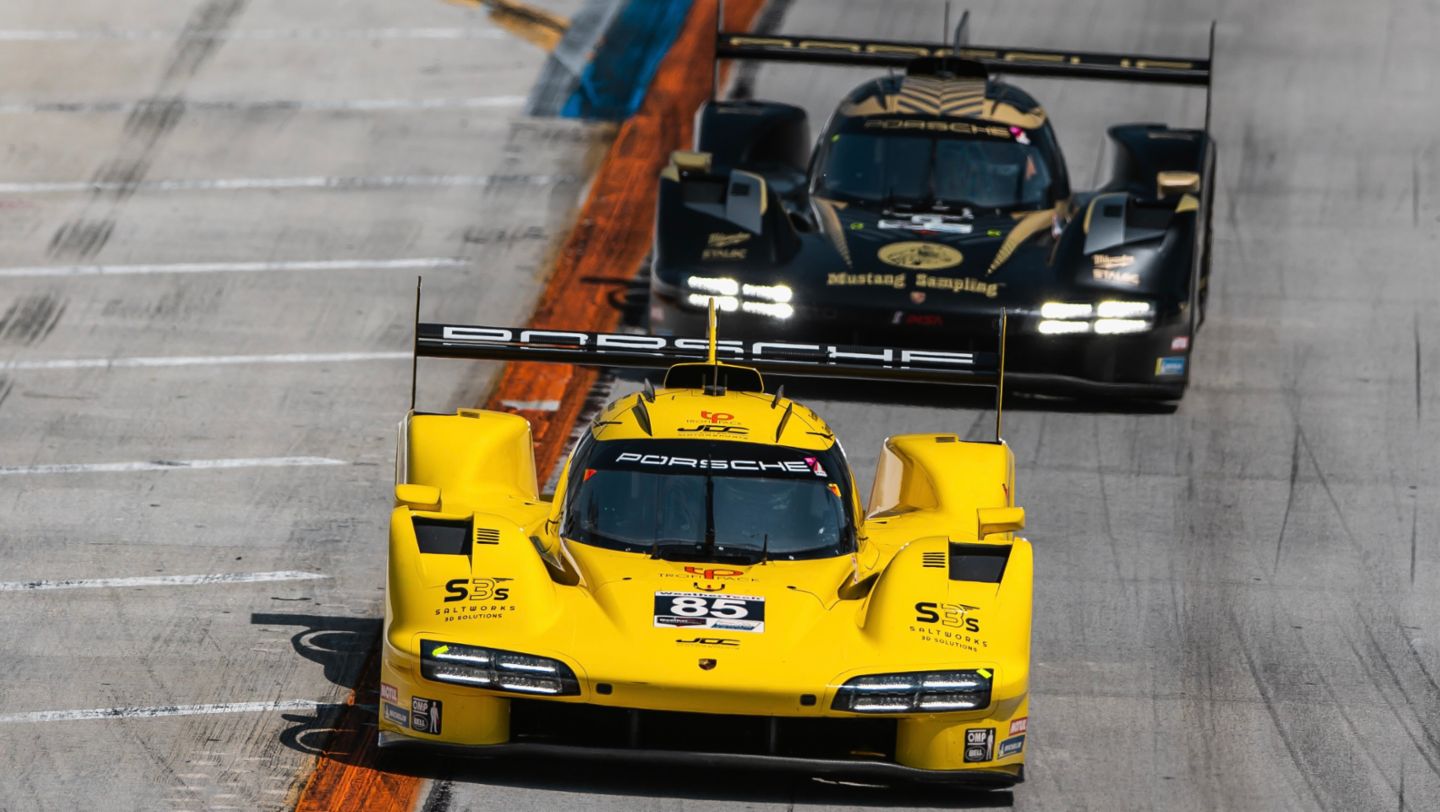 Timen van der Helm (NL), Richard Westbrook (UK), Porsche 963 (#85), JDC-Miller MotorSports, Gianmaria Bruni (I), Bent Viscaal (NL), Porsche 963 (#5), Proton Competition, IMSA, 2024, Porsche AG