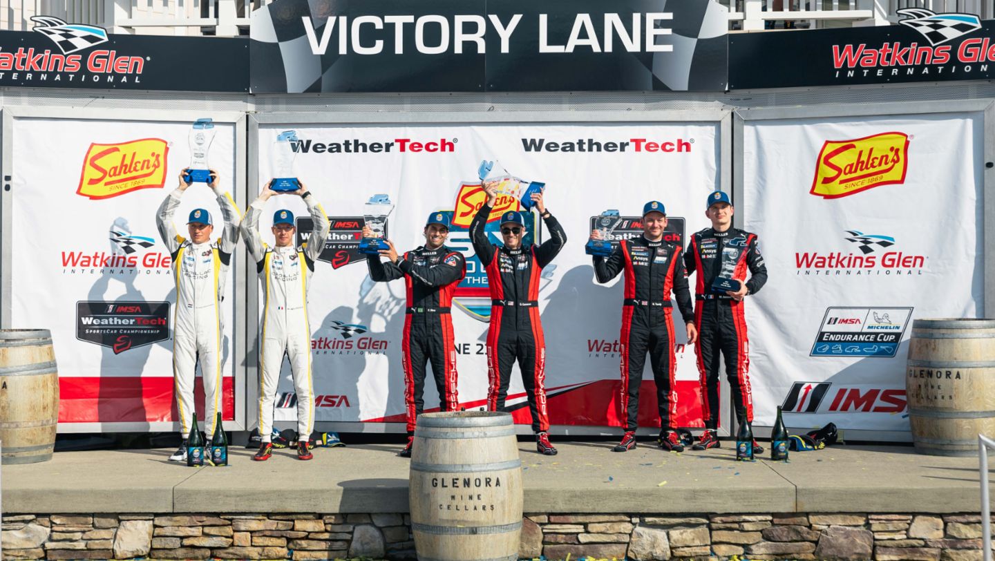 Podium, IMSA WeatherTech SportsCar Championship, Lauf 6, Watkins Glen, 2024, Porsche AG