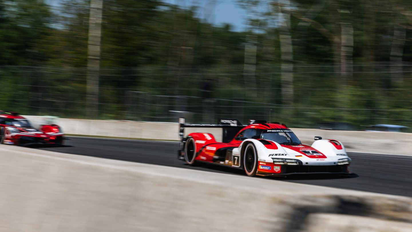 Porsche 963, Porsche Penske Motorsport (nº 7), Dane Cameron (EE. UU.), Felipe Nasr (BRA), carrera, Road America, campeonato IMSA, 2024, Porsche AG