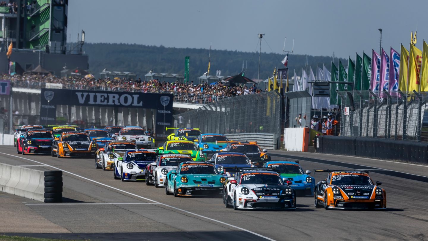 Porsche 911 GT3 Cup, Janne Stiak (D), Team75 Bernhard (#15), Huub van Eijndhoven (NL), Uniserver by Team GP Elite (#23), Porsche Sixt Carrera Cup Deutschland, Sachsenring, 2024, Porsche Deutschland GmbH
