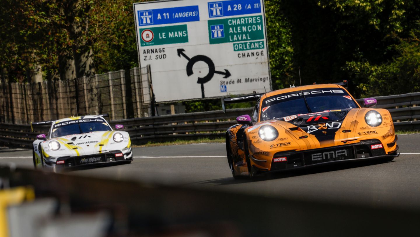 Yasser Shahin (AUS), Morris Schuring (NL), Richard Lietz (A), Manthey EMA (#91), Porsche 911 GT3 R, FIA WEC, test day, Le Mans (F), 2024, Porsche AG