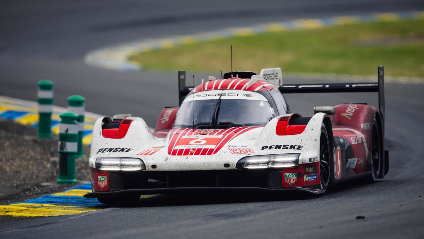 Porsche 963, Porsche Penske Motorsport (#6), Kevin Estre (F), Andre Lotterer (D), Laurens Vanthoor (B), Le Mans, France, 2024, Porsche AG