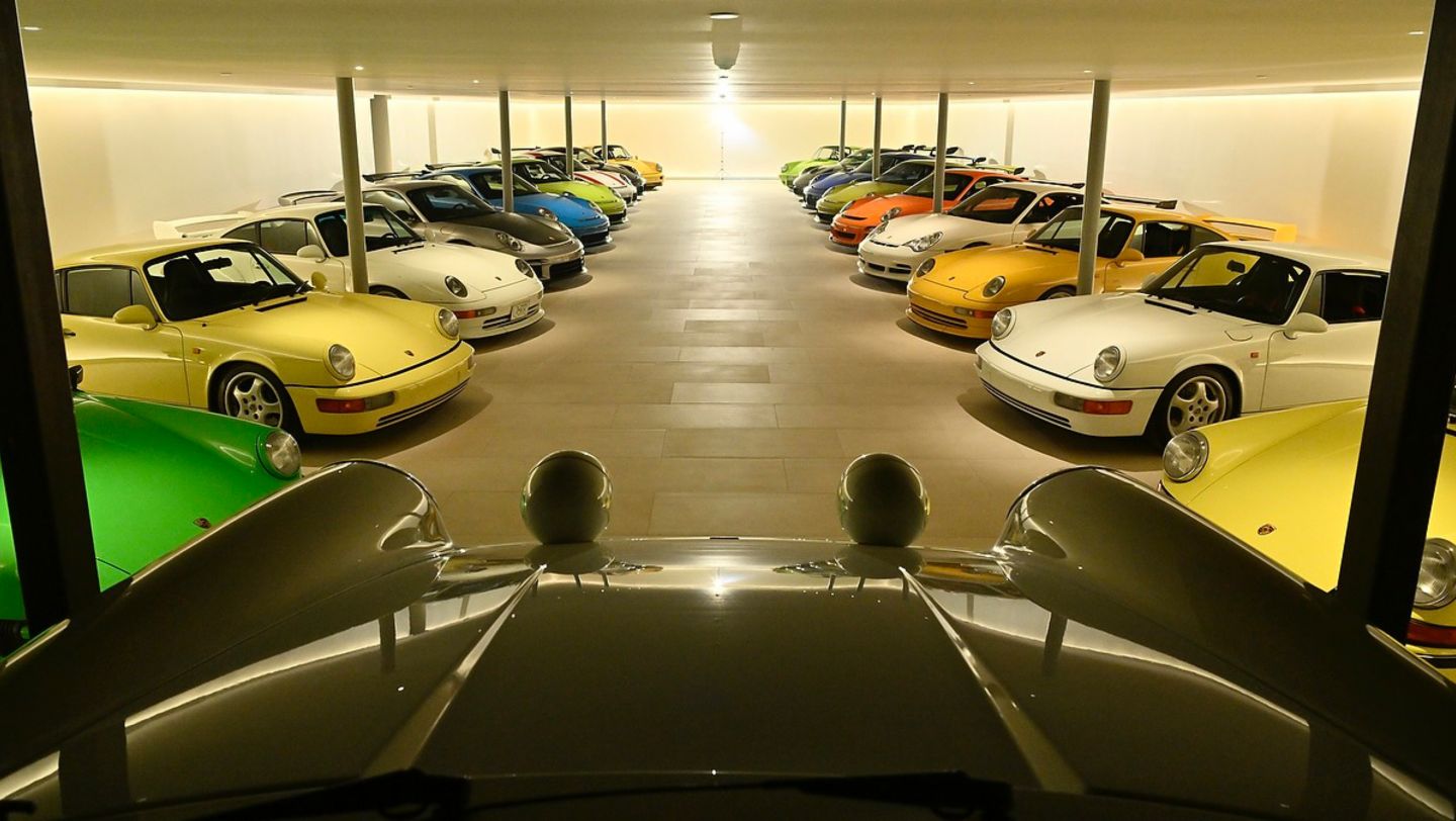 911 Carrera RS (964), 911 GT2 (993), 911 GT2 RS (991), 911 GT3 RS (997.1), 911 GT3 RS (9917.2), 911 R (991), 911 GT3 RS (991.2), 911 Carrera RS (964), 911 Carrera RS 3.0, 911 GT3 RS (992), 911 GT3 RS (991), 911 GT3 RS 4.0 (997), 911 GT3 RS (997), 911 GT3 RS (996), 911 Carrera RS (993), 911 Carrera RS (964), 911 Carrera RS 2.7 (l-r), Garage, Steven Harris, 2025, Porsche AG