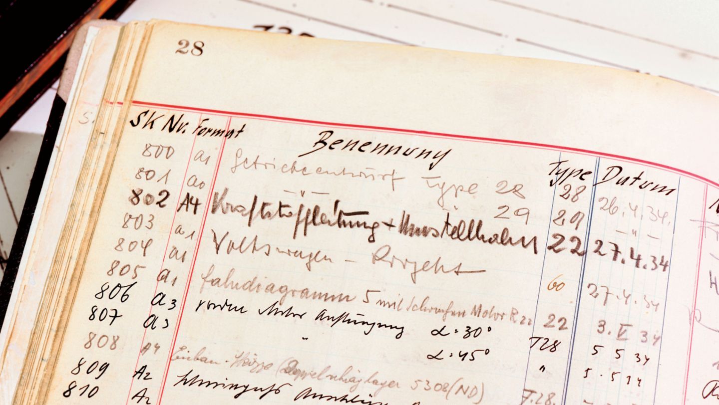 Das erste Auftragsbuch von 1930, Porsche Museum, 2016, Porsche AG
