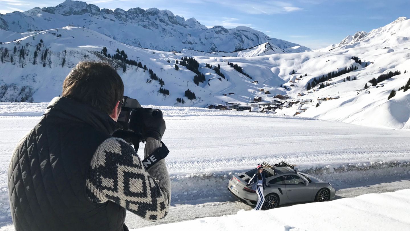 Marcus Hoffmann, Giulia Carla Beskid, l-r, 911 Turbo S, Swiss Alps, 2018, Porsche AG