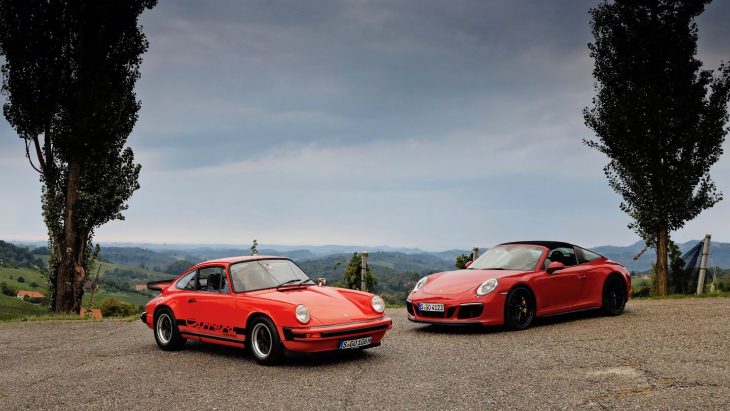 911 Carrera 2.7, 911 Targa 4 GTS, l-r, Styria, 2018, Porsche AG