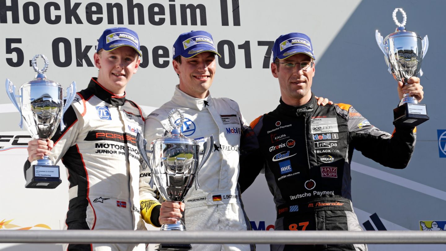 Dennis Olsen, Christian Engelhart, Michael Ammermüller, l-r, Hockenheimring, 2017, Porsche AG