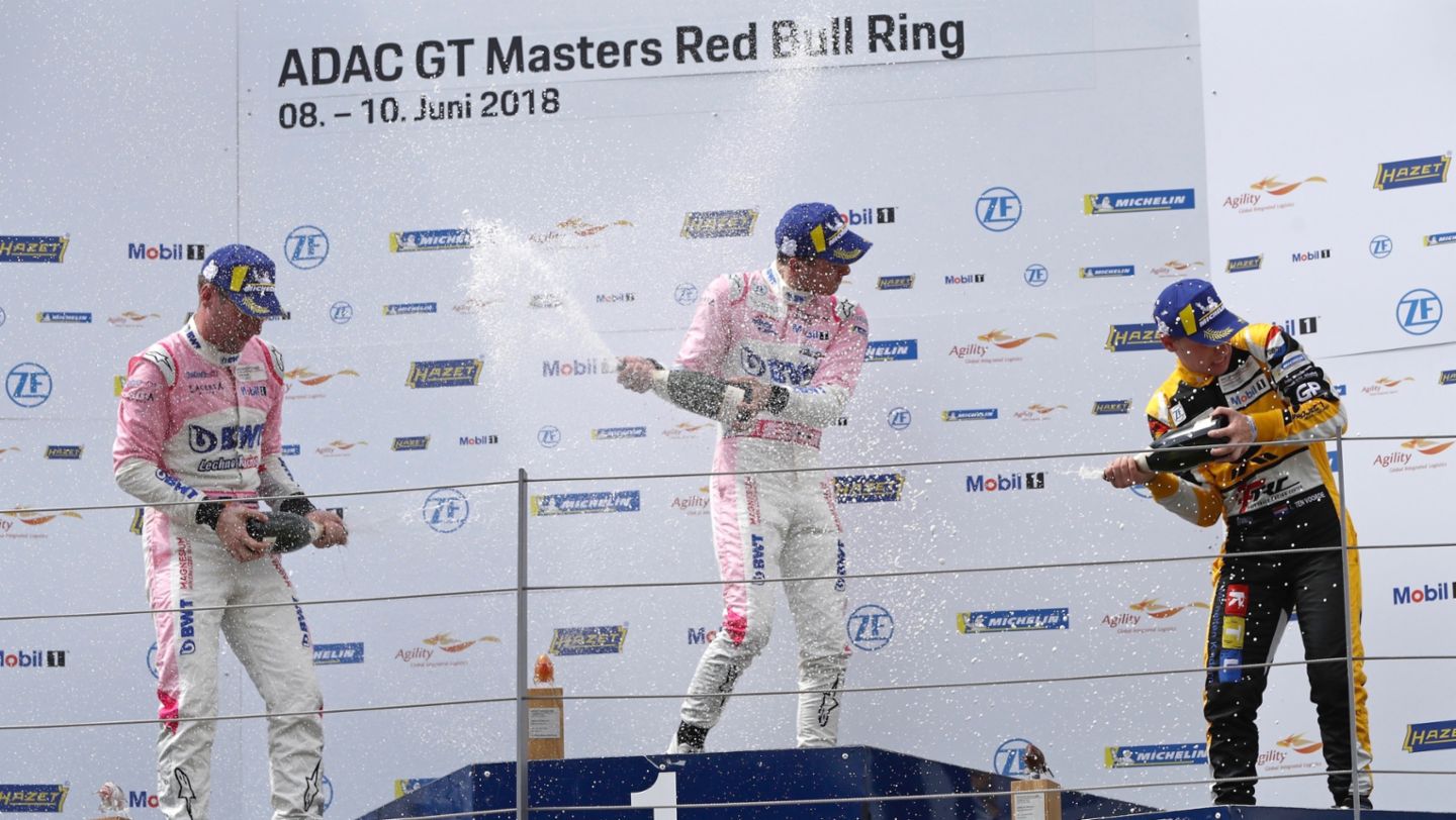 Michael Ammermüller, Thomas Preining, Larry ten Voorde, l-r, Porsche Carrera Cup Deutschland, Race 3, Spielberg, 2018, Porsche AG