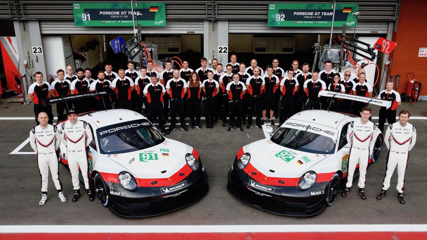 Gianmaria Bruni, Richard Lietz, Michael Christensen, Kevin Estre, l-r, Porsche GT Team, 911 RSR, Spa-Francorchamps, FIA WEC, 2018, Porsche AG