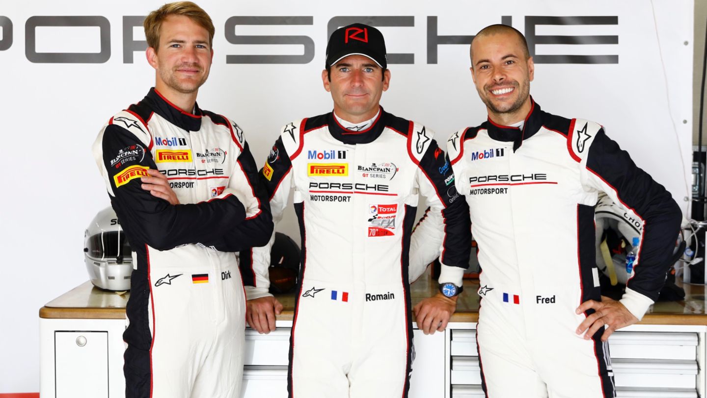 Dirk Werner, Romain Dumas, Frederic Makowiecki, l-r, Manthey-Racing, Suzuka 2018, Intercontinental GT Challenge, 2018, Porsche AG