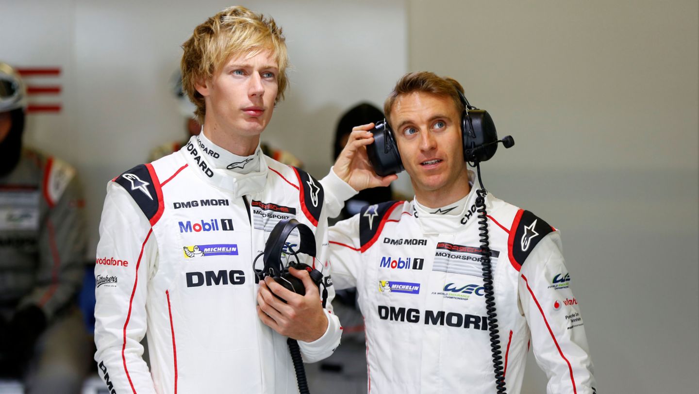 Brendon Hartley, Timo Bernhard, l.-r., Porsche 919 Hybrid, Nürburgring, 2015, Porsche AG