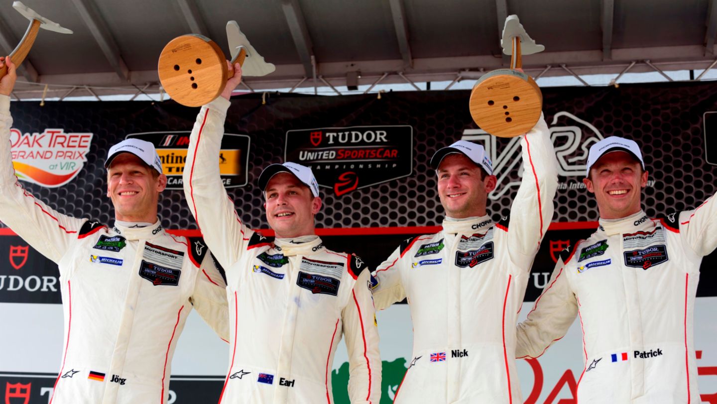Jörg Bergmeister, Earl Bamber, Nick Tandy, Patrick Pilet (l-r), Alton Virginia 2015, Porsche AG