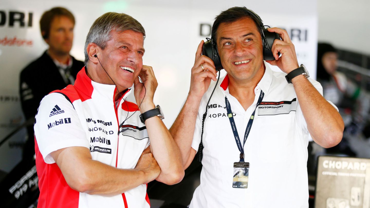 Fritz Enzinger, Vice President LMP1, Michael Steiner, Board Member Research and Development Porsche AG, l-r, WEC, Shanghai, 2016, Porsche AG