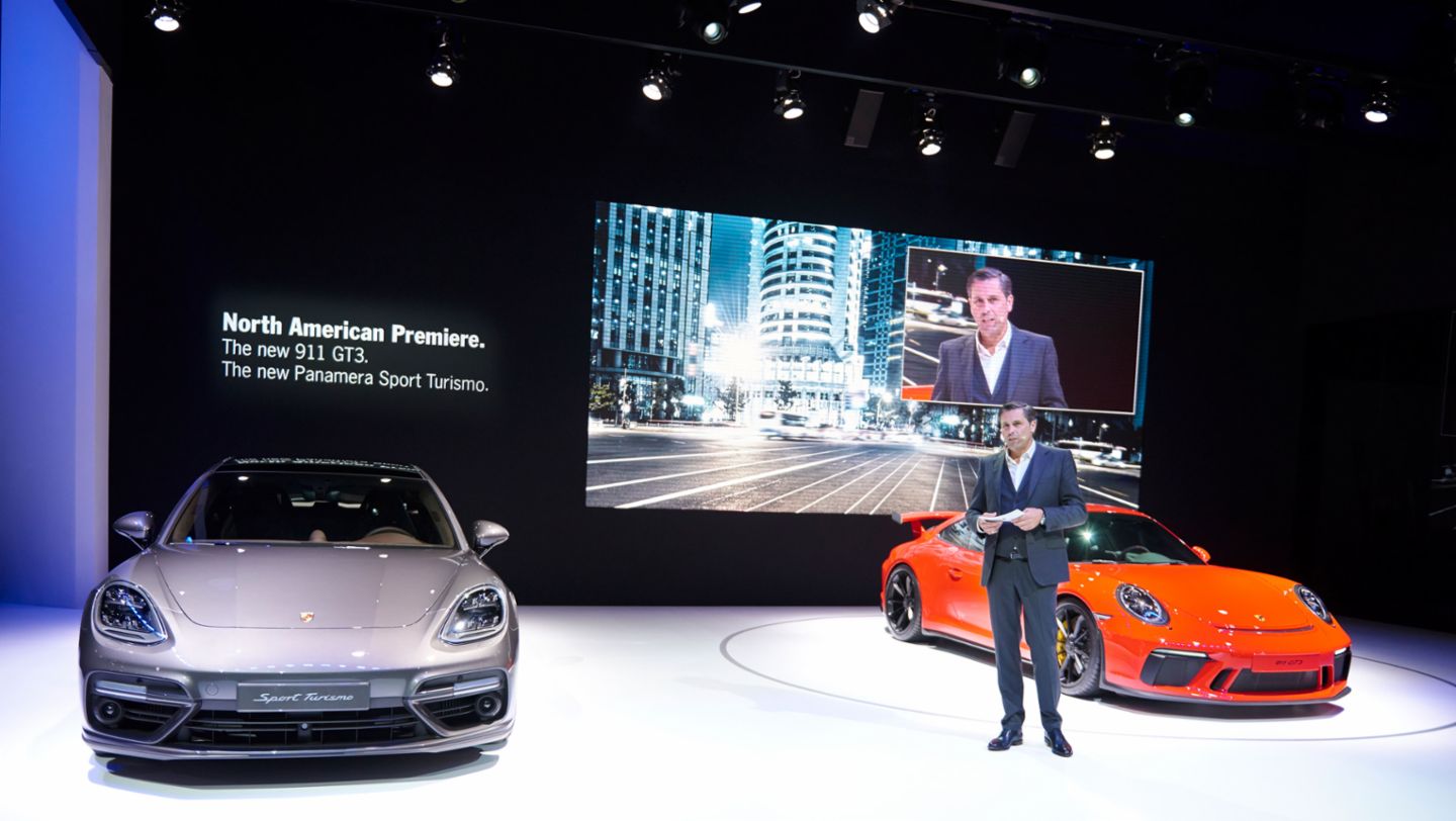 Klaus Zellmer, President and CEO Porsche Cars North America, Panamera Sport Turismo, 911 GT3, New York Auto Show, 2017, Porsche AG