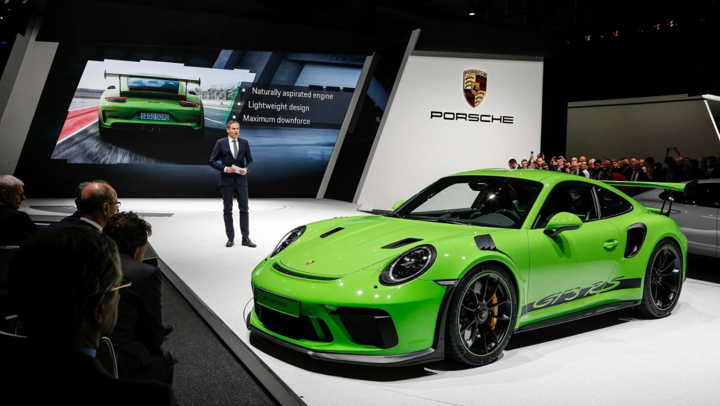 Oliver Blume, Vorstandsvorsitzender der Porsche AG, 911 GT3 RS, Genfer Automobil Salon, 2018, Porsche AG
