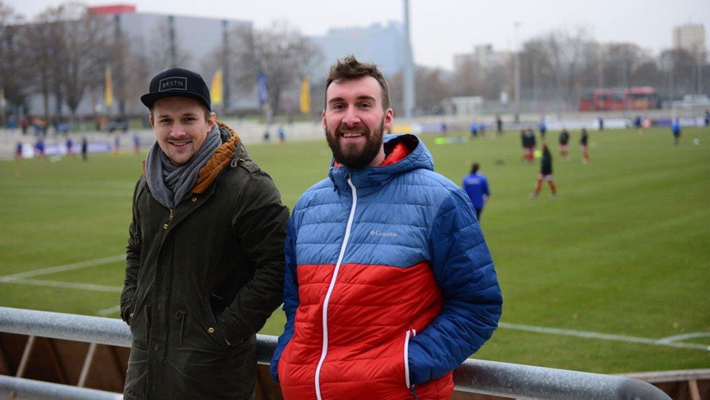 Marvin Ronsdorf, Markus Hermann, l-r, sport bloggers, Frankfurt, 2017, Porsche AG
