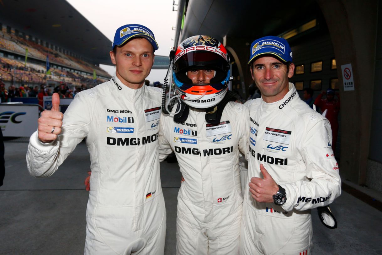 Porsche Team: Marc Lieb, Neel Jani, Romain Dumas (l-r)