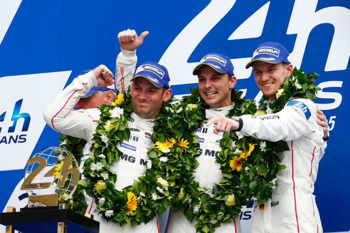 Porsche Team: Nick Tandy, Earl Bamber, Nico Huelkenberg (l-r)