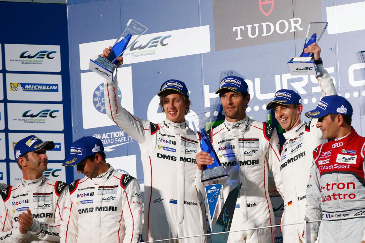 Porsche Team: Brendon Hartley, Mark Webber, Timo Bernhard (l-r)