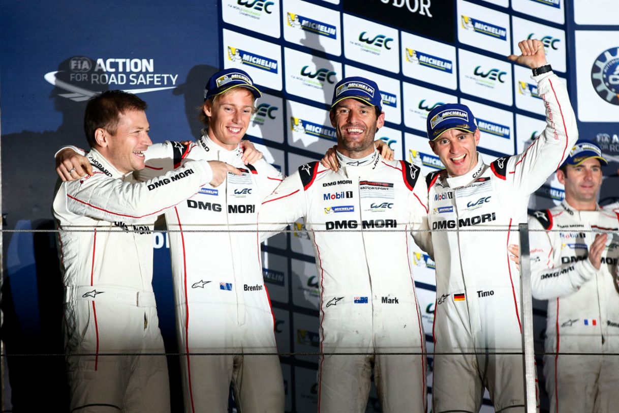 Andreas Seidl, Team Principal Porsche Team, Porsche Team: Brendon Hartley, Mark Webber, Timo Bernhard (l-r)