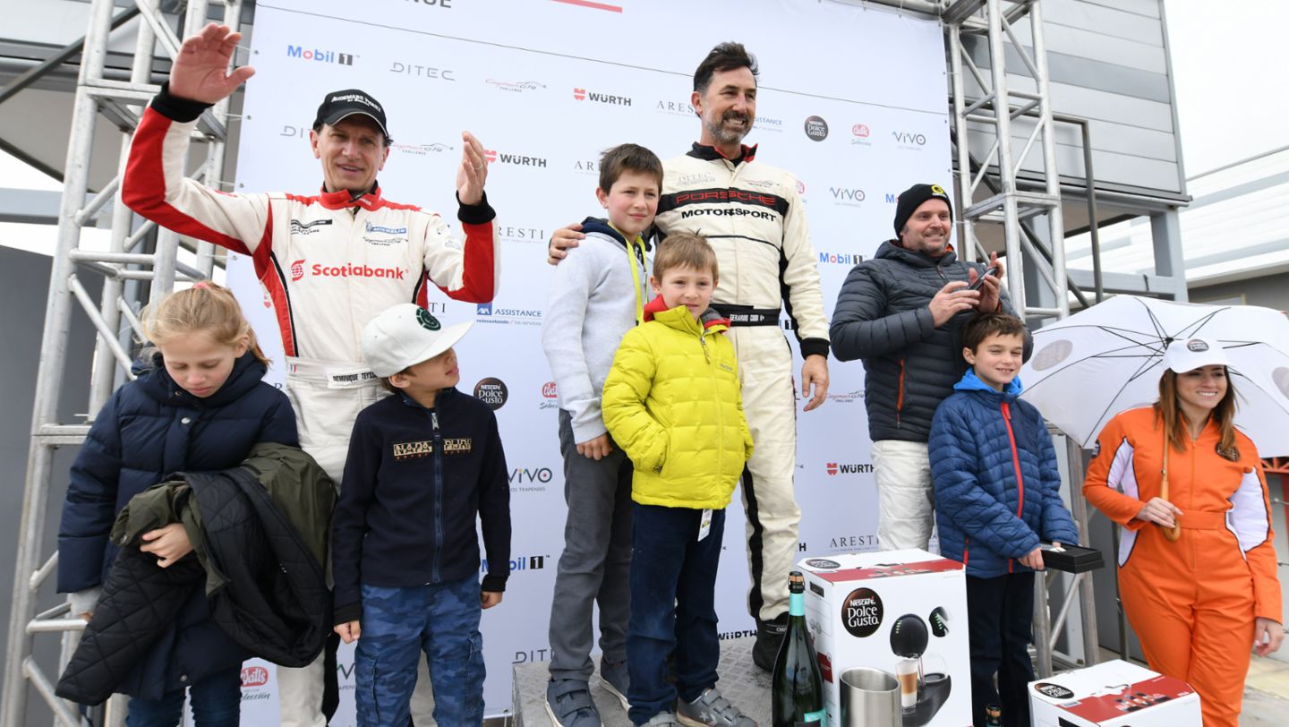 De izq. a der: Dominique Teysseyre, Gerardo Cood y Germán Lyon - Podio Carrera 1