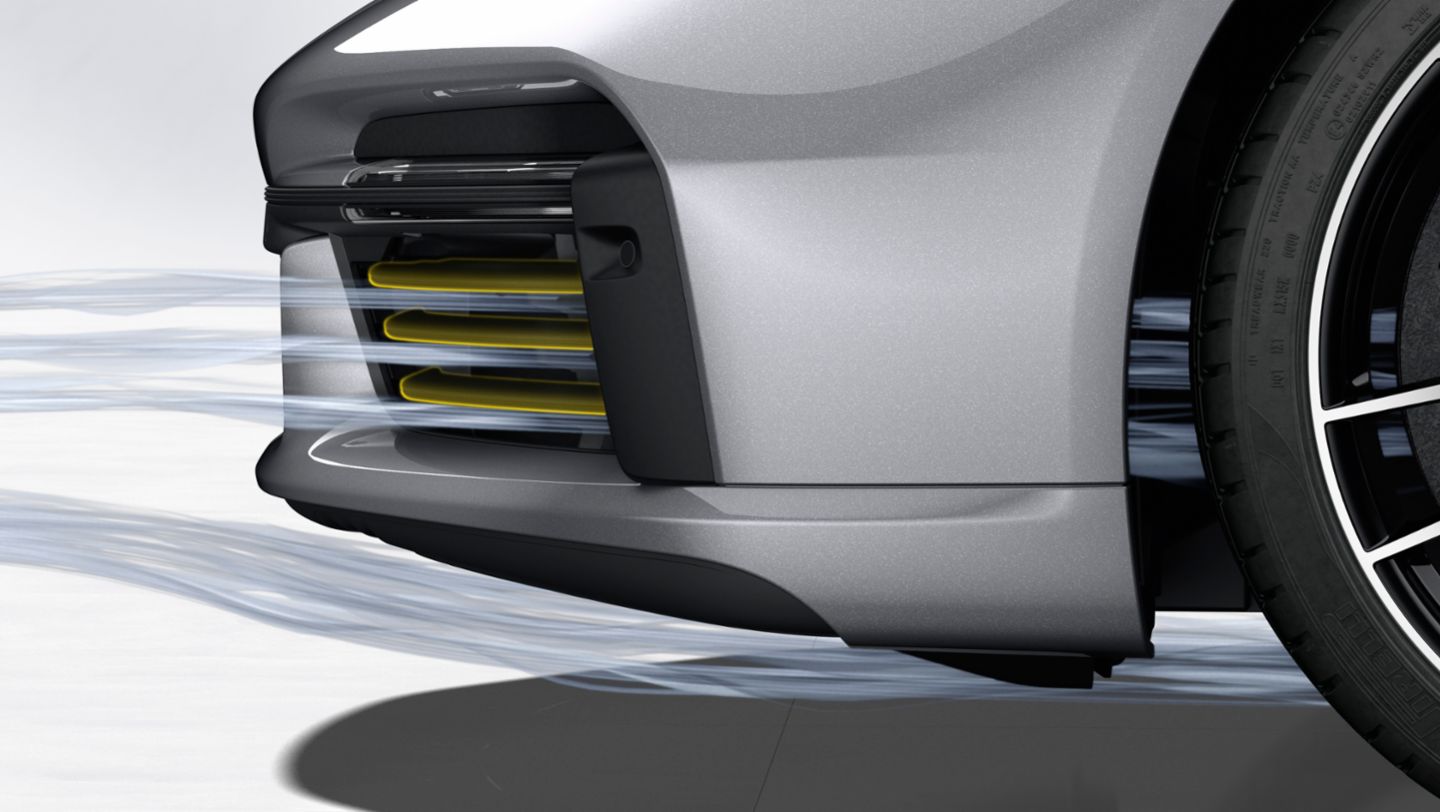 911 Turbo S: Porsche Active Aerodynamics (PAA): alette di ventilazione aperte