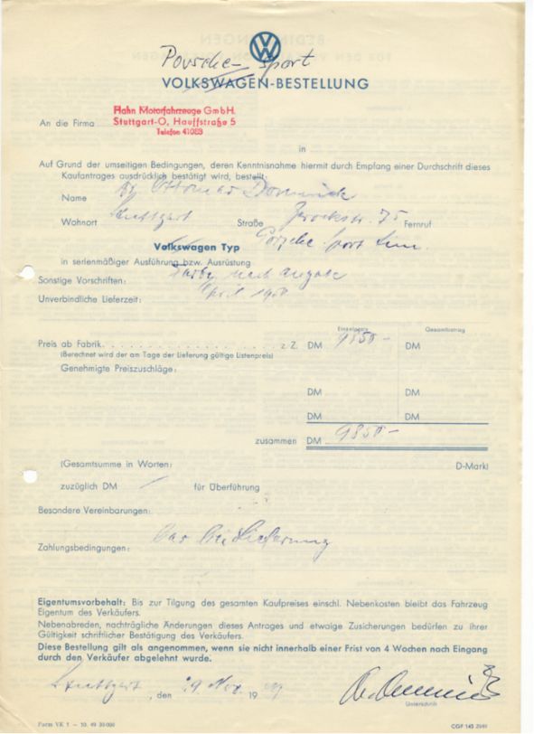 La Fondazione Domnick Foundation, che amministra i lasciti di Ottomar Domnick, ha ancora l’originale dell’ordine della vettura fatto a suo tempo e che riporta il numero 5001 - @collezione Domnick