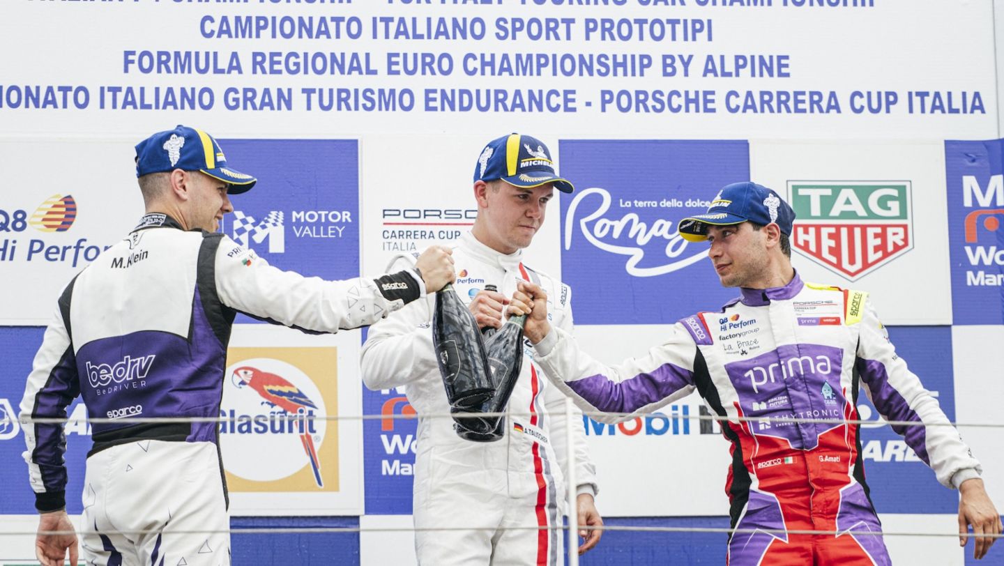 2025_pcci01_Misano_race2_Podio con Tauscher, Klein e Amati