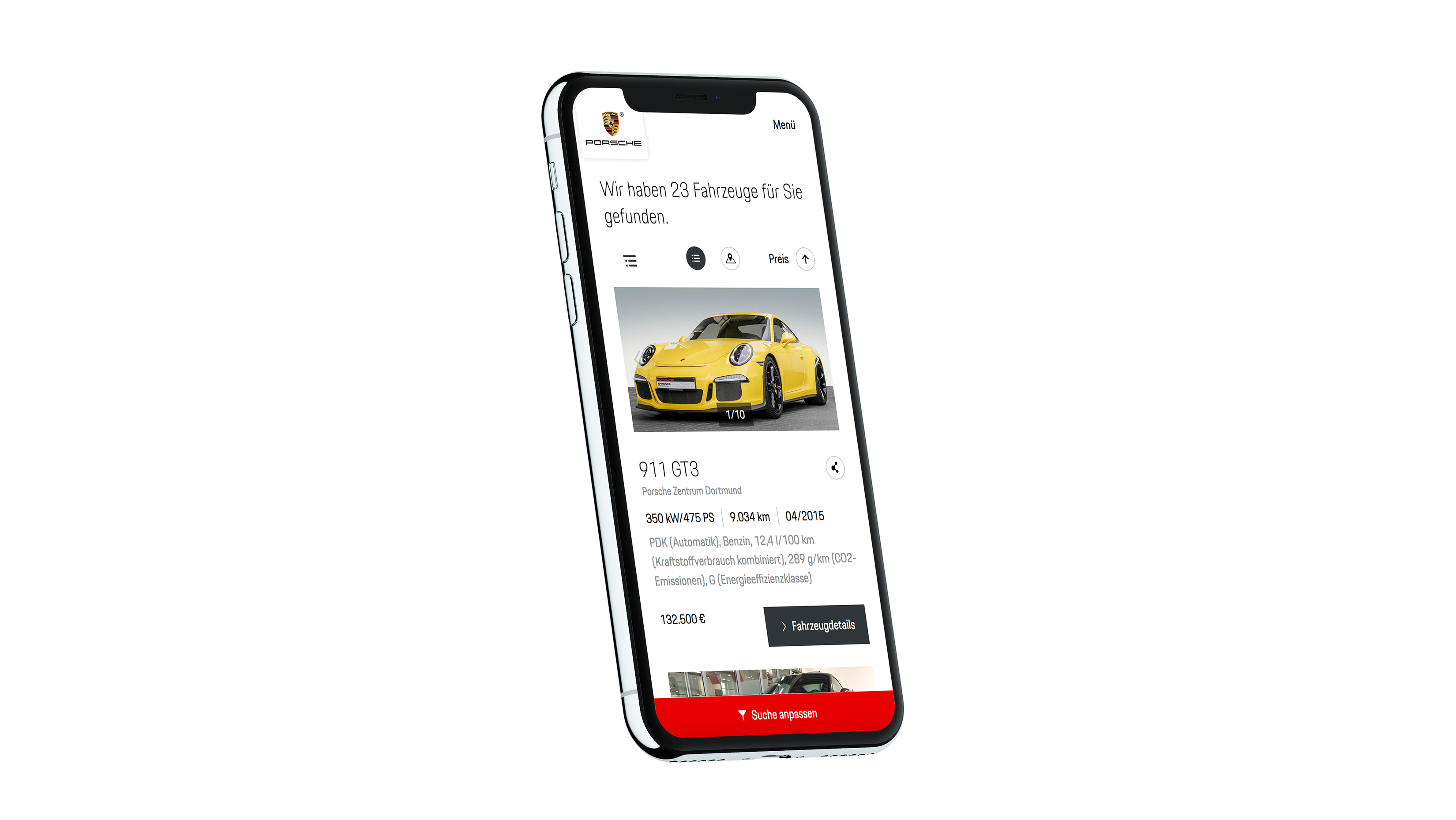 The Porsche Finder online vehicle search tool now available in Germany