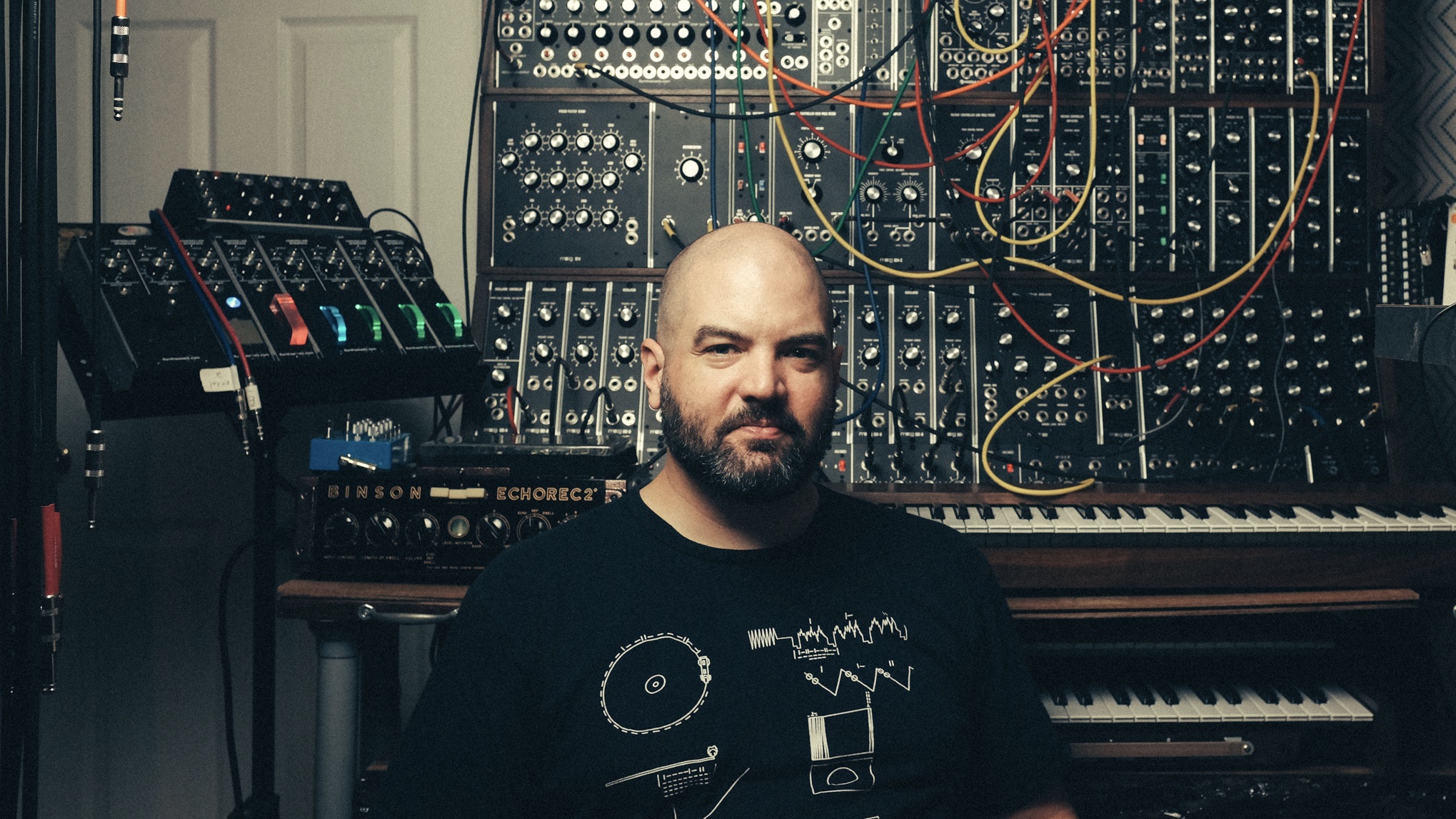 Matt Morton, composer, basement studio, Columbus, Ohio, USA, 2021, Porsche AG