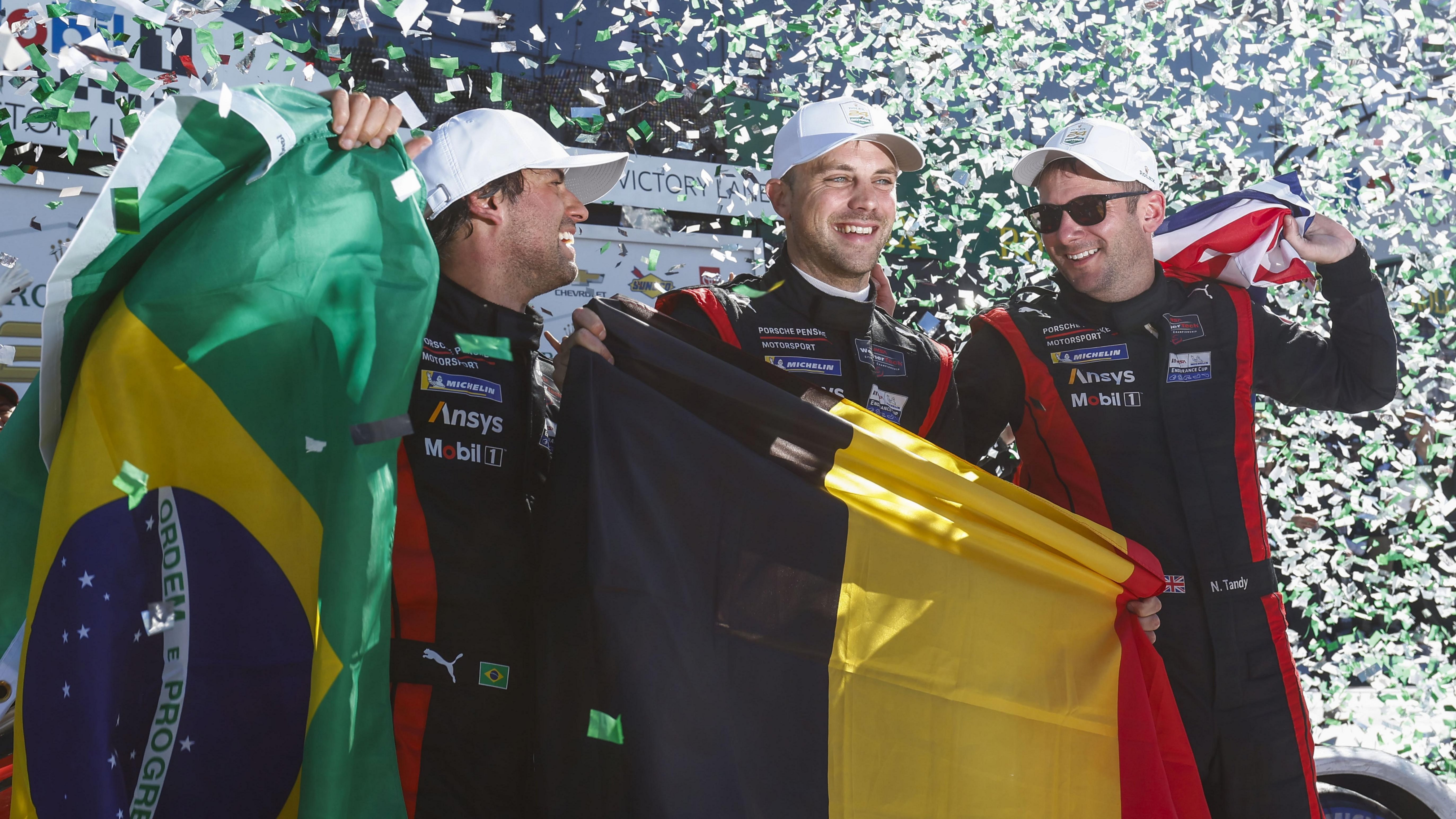 Felipe Nasr (BRA), Laurens Vanthoor (BEL), Nick Tandy (GBR) (l-r), Daytona, 2025, Porsche AG